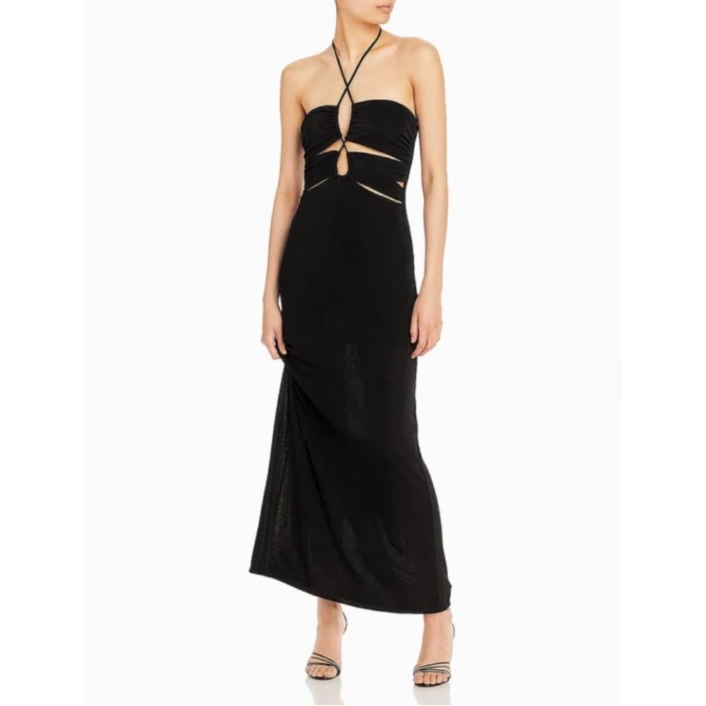 Fore Black Strappy Cut‎ Out Halter Maxi Dress Long Coverup Maxi Dress NWT
